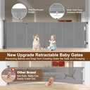 Upgrade 120 inch Retractable Baby Gates Extra Wide with Reinforced Strip Design to Prevent Crawling Through, 10 Foot Retractable Dog Gate, 34" Tall, Retractable Gate for Indoor/Outdoor (Gray)