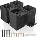 QZER 4×4 Post Base, Inner Size 3.5""x3.5"" Deck Post Brackets, Heavy Duty Metal Black Powder Coated Fence Post Anchor Base for Pavilion Porch Railing Pergola Support Deck Base Plate 4 Pcs