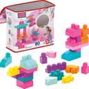 MEGA BLOKS First Builders Toddler Blocks Toys Set, Big Building Bag with 80 Pieces and Storage, Pink, Ages 1+ Years (Pink Bag)