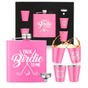 Realspring 6 Pcs Golf Gift Set for Women 6oz Golf Bottle with 4 Stainless Steel Glasses 1 Funnel for Golfers Funny Golfer Accessories for Women Mom Mother Day Birthday Gift