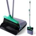 Eyliden Broom and Dustpan Set with Stand-Up Dustpan, Self-Cleaning Comb, Adjustable Handle - 4-Row Dense Bristles Sweeper for House, Office, Lobby, Shop, Classroom, Indoor and Outdoor (Black & Green)