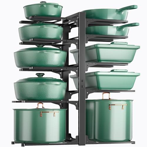 ORDORA 10-Tier Pots and Pans Organizer under Cabinet, Kitchen Cabinet Organizers and Storage, Heavy Duty Pots and Pan Storage Rack Organizer inside Cabinet, Adjustable