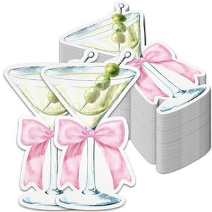100PCS Martini Bow Party Supplies Martini Glass Shaped Napkins Pink Bow Birthday Decorations Martini Bow Disposable Bar Beverage Napkins for Girls Engagement Bridal Shower Bachelorette Party Favors