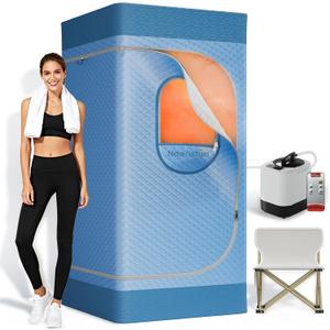 Portable Sauna for Home with 3L 1200W Steamer, Big Folding Chair, 99 Mins Timer, 9 Levels, Pernoanl Steam Sauna Tent Dual YKK Zippers for Home Spa Detoxification, 32' x32' x 71', Light Blue