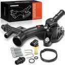 A-Premium Engine Coolant Thermostat Housing Water Outlet w/Sensor Compatible with Buick, Chevy Vehicles - 1.4L Only - Cruze 11-15, Sonic 12-20, Trax 13-20, Encore 13-20 - Replaces 25193922