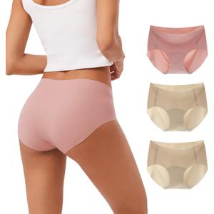 INNERSY Women's Seamless No Show Hipster Panties Invisible Light Underwear 3-Pack (Nude Dip) S