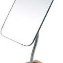YEAKE Flexible Gooseneck Bamboo Vanity Makeup Mirror,360°Rotation 8" Large Frameless, Folding Portable Table Desk Mirror with Stand for Bathroom Shaving Make Up, Rectangle