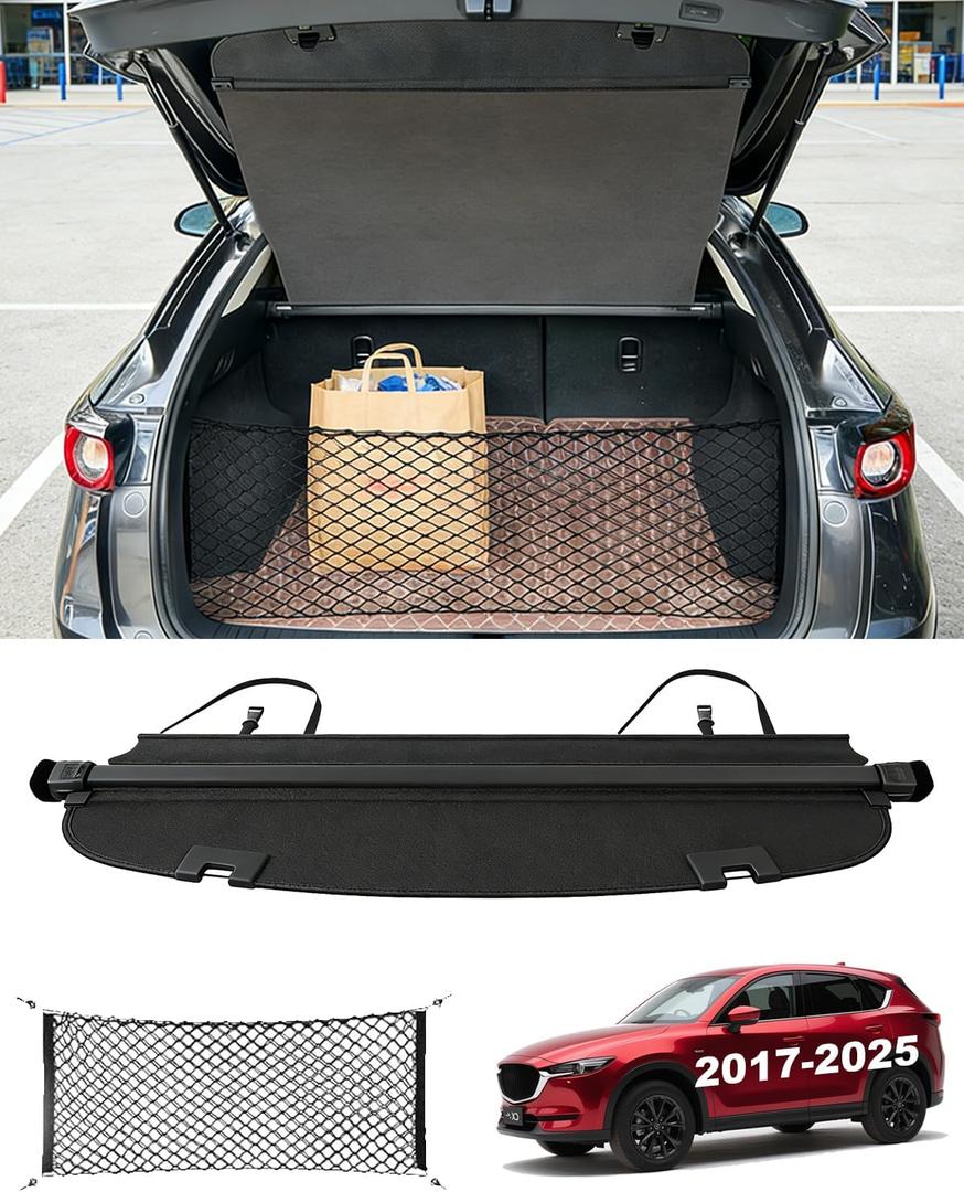 Cargo Cover for 2017-2025 Mazda CX5, Retractable Trunk Cover for 2024 2025 CX-5 Accessories, Luggage Security Shade Cover Anti-Peeping Privacy Screen, Canvas