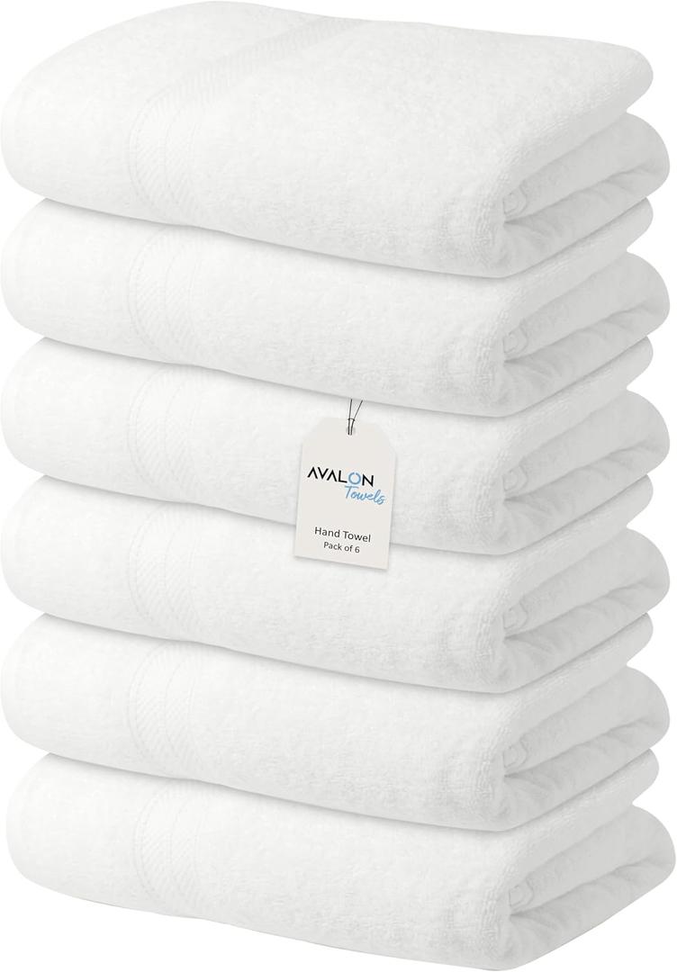 Avalon Towels Luxury Hand Towels (Pack of 6) Size 16x28 Inches - Premium Cotton, Soft and Highly Absorbent Hand Towels for Bathroom, 600 GSM Face Towels, Hotel & Spa Quality, Quick Dry (White)