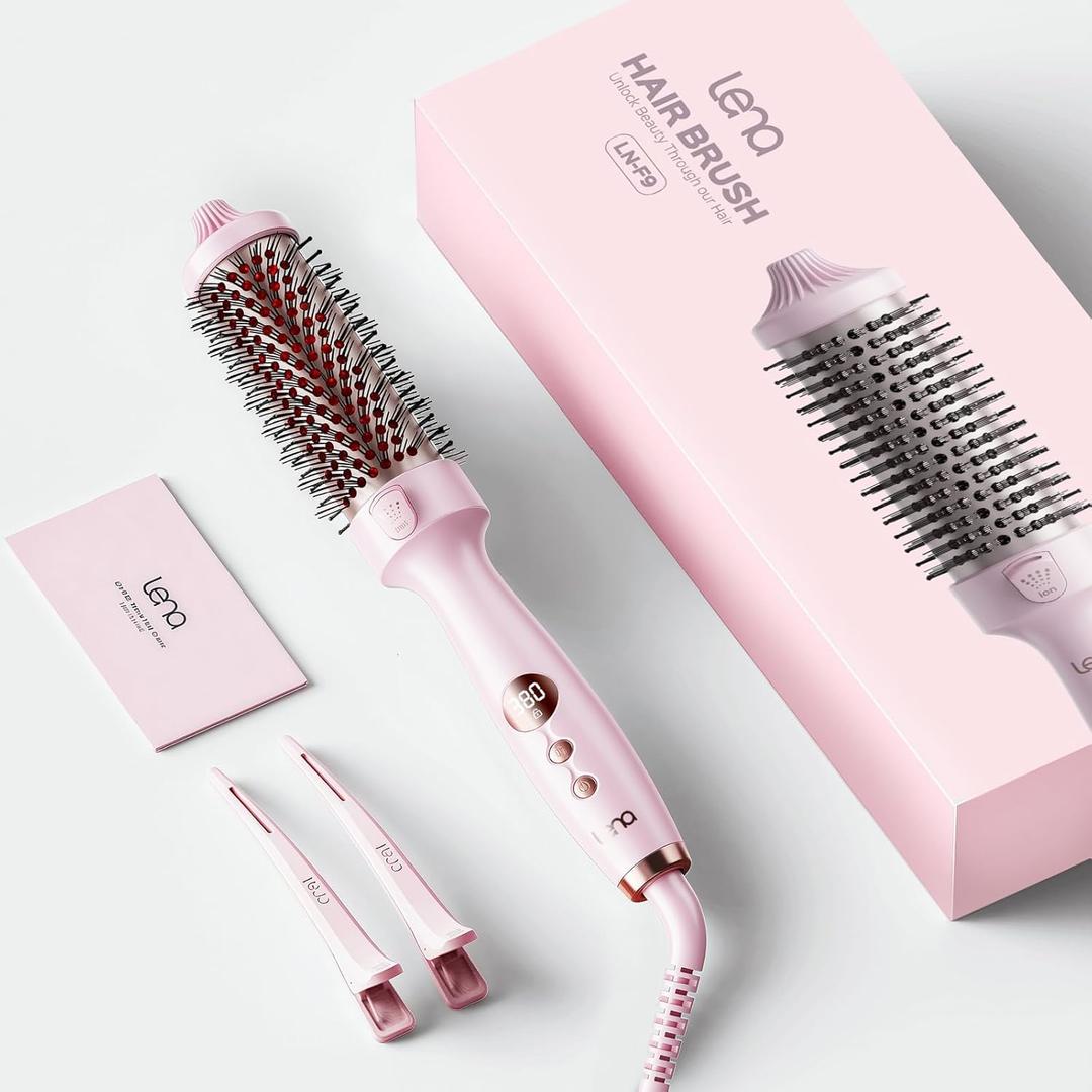 Thermal Brush,Lena All-in-1 with 1.5 inch Titanium Barrel-Infrared&Negative Ion Technology,Smooth,Frizz-Free Styling Tool,5 Heat Settings,LED Display,Easy to Use,Pink
