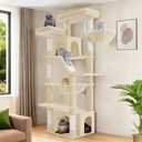 Hzuaneri Large Cat Tree, 72 Inch Tall Indoor Cat Tower for 6 Large Cats, Corner Climbing Activity Pet Condo with 2 Large Platforms/2 Cats House/6 Scratching Post/1 Hanging Basket, Beige MS18318YG