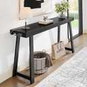 Huuger Entryway Console Table with Charging Station, USB-C Port, 53.9 Inch Sofa Table with Metal Legs, Entry Hallway Table with Deeper Desktop, Modern Behind Couch Table, Black