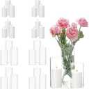 PNJHDZ 12 Pcs White Pillar Candles and Glass Candle Holders, Clear Cylinder Vases Pillar Candle Holders for Pillar Candles, Hurricane Candle Set for Wedding Party, Event, Home Office Decor
