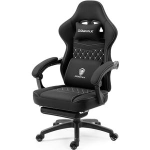 Dowinx Gaming Chair Breathable Fabric Game Chair with Gel Pad and Storage Bag, Comfortable Gamer Chair with Pocket Spring Cushion, Ergonomic Computer Chair with Footrest, Black