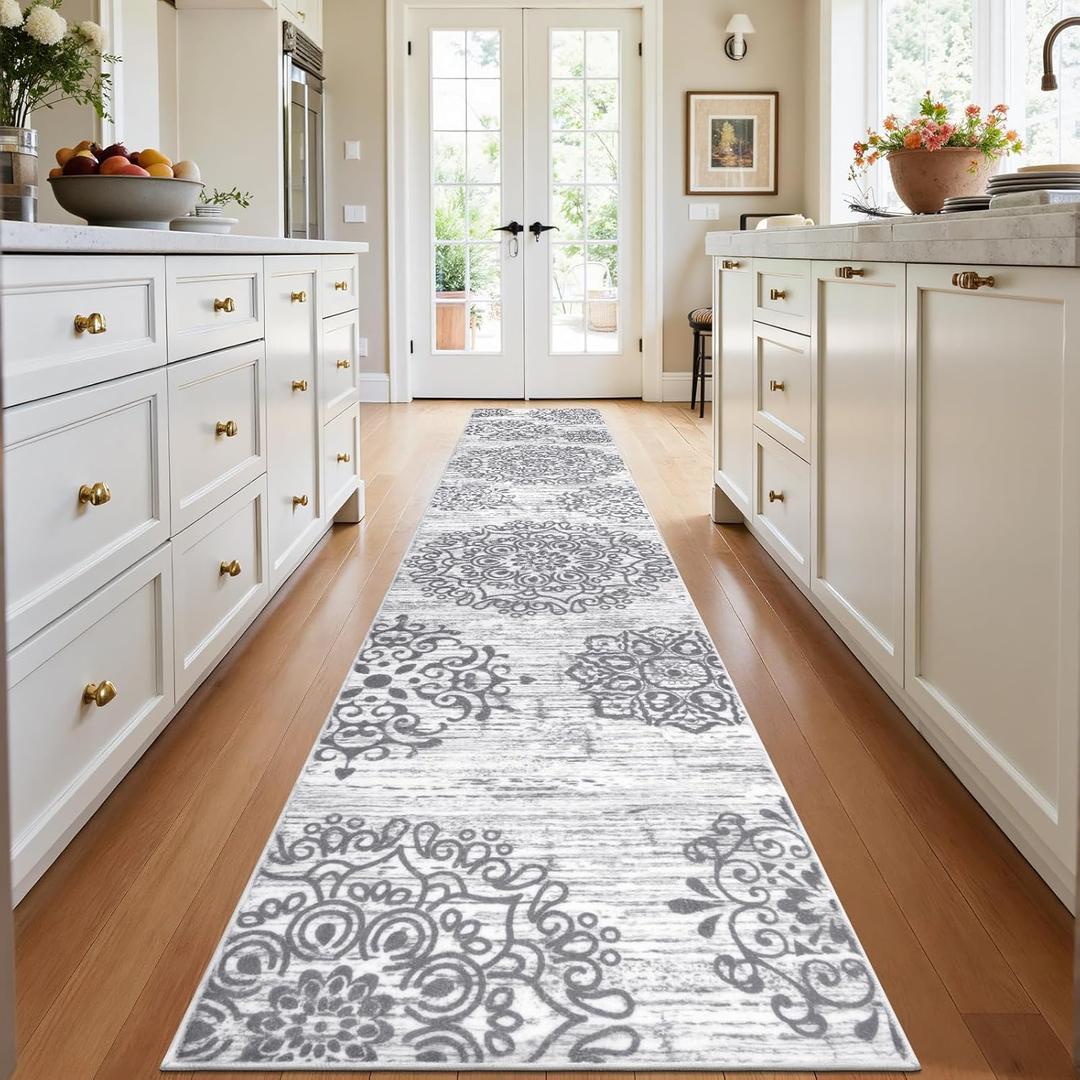 HEBE Hallway Runner Rug 3'x16' Washable Vintage Distressed Area Rugs Non Slip Laundry Rug Runner Boho Floor Carpet Runners for Hallways Entryway Laundry Room Kitchen Bathroom
