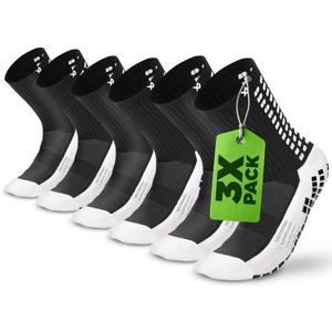 Lux Dual Grip Socks - Soccer Grip Socks for Men and Women. GripArray Performance & Comfort (Large, Black (3 Packs))