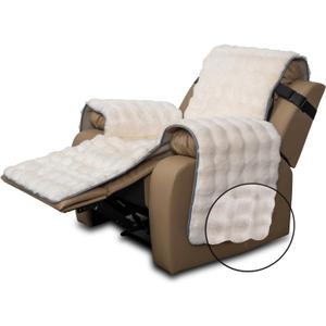 Plush and Fuzzy Shaggy Couch Cover, Dog Pad Faux Fur Sofa Cover, Water Resistant Slipcover, Non-Slip Furniture Protector for Kids,Dogs,Cats.(White-Bubble, Medium Recliner)