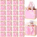 Yeaqee 50 Pcs Mini Metallic Gift Bags with Handles 4x4.75x2.25'' Tiny Thank You Favor Bag with Tag for Women's Day St. Patrick's Wedding Spring Easter Welcome Baby Shower Birthday (Pink,Gold)