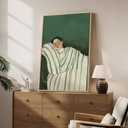 Framed Woman Bedroom Wall Art, Large Cozy Woman Canvas Painting for Room Decor, Relaxing Minimalist Artwork for Walls, Green Picture Print for Nursery Guest Room Hallway Wall Art Decor, 24x36 Inch