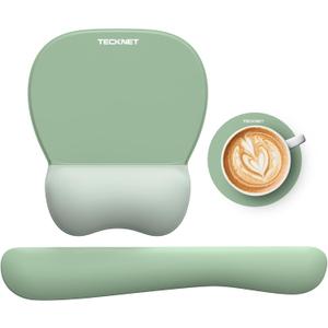 TECKNET Gel Mouse Pad with Wrist Rest, 3 in 1 Keyboard Wrist Rest for Pain Relief, Non-Slip PU Base & Easy Typing, Ergonomic Mousepad Set for Office & Home (Green)