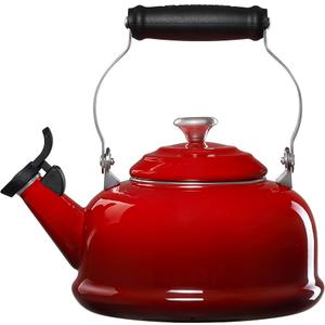Le Creuset Enamel On Steel Whistling Tea Kettle with Metal Finishes, 1.7 qt., Cerise