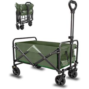 Collapsible Foldable Wagon, Heavy Duty Beach & Utility Folding Cart for Camping, Sports & Outdoor Activities (Green) (Army Green)