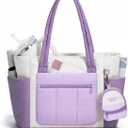 Wandering Nature Puffer Tote Bag for Work & Nurse, 2-Piece Tote with Mini Pouch, Fits 15.6" Laptop, Dual Inner Cup Holders (Purple)