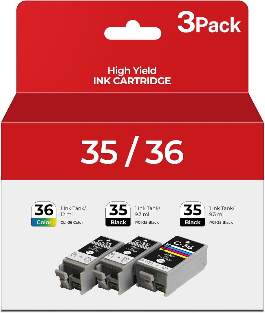 PGI-35 CLI-36 Ink Cartridges PIXMA TR150 TR160 IP110 IP100 Ink for Canon 35 36 Ink Cartridges Compatible for Canon PIXMA TR150 IP110 TR152 mini260 mini320 ip 110 100 TR 150 Printers (2 Black, 1 Color)