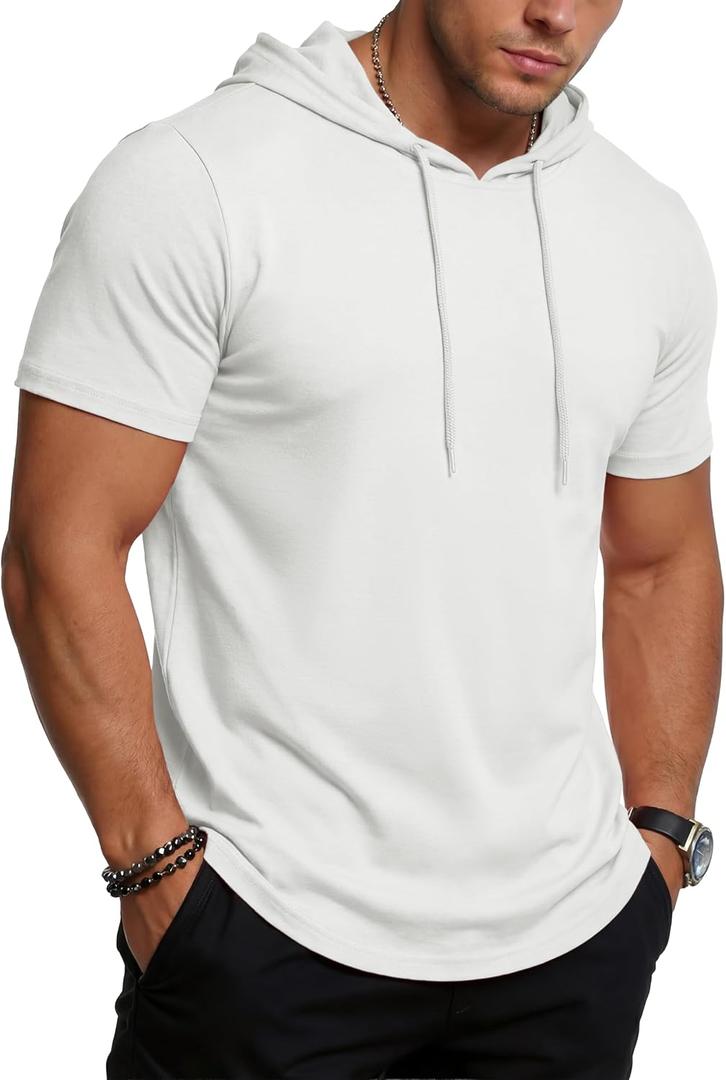 MAGCOMSEN Men's Short Sleeve Hoodie UPF80+ Workout Lightweight Athletic Gym Hooded T Shirts (White, 2XL)