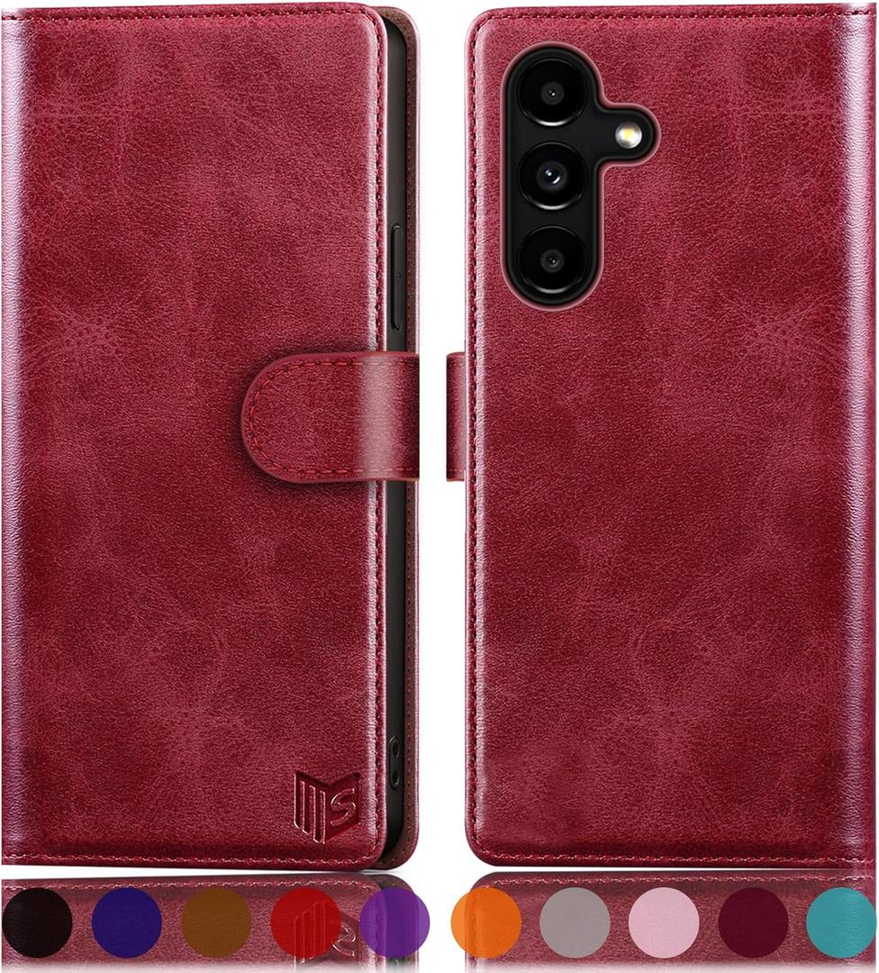 3 x SUANPOT for Samsung Galaxy A25 5G Wallet case with RFID Blocking Credit Card Holder,Flip Book PU Leather Protective Cover Women Men for Samsung A25 Phone case Red