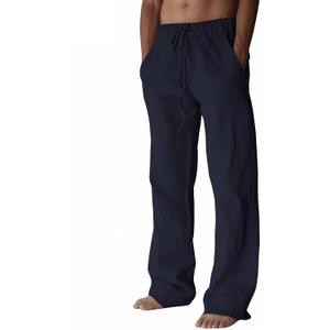 PIDOGYM Mens Cotton Linen Pants, Summer Beach Pants Casual Loose Fit with Elastic Waist Drawstring (Gray, XL)