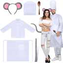 6 Pcs Halloween Mouse Costume Accessory Ear Headband Tail and Chef Costume Set Hat Apron for Men Women Adult (Medium)