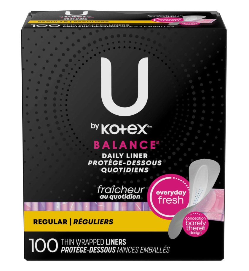 U by Kotex Balance Daily Wrapped Panty Liners, Light Absorbency, Regular Length, 100 Count