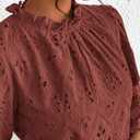 PRETTYGARDEN Tops for Women Trendy 2025 Fall Long Sleeve Blouses Dressy Casual Embroidered Eyelet Shirts Going Out Outfits (L)