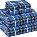 RUVANTI Flannel Sheets Full Size - 100% Cotton Double Brushed Bed Sheets Set, Deep Pockets 16 Inches, All Seasons Breathable & Extra Soft Full Sheets, Warm & Cozy, 4 Piece, Blue Plaid
