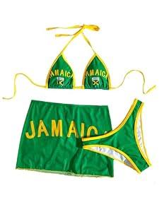 WDIRARA Women's 3 Piece Swimsuits Flag Halter Triangle Bikini Sets with Cover Up Skirt Green X-Small