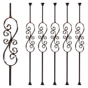 Metal Staircase Balusters 1/2inch x 44inch, Metallic Railing Featuring Radiant Sheen, S-Curve Flower Decoration Iron Balusters and Swivel Shoes Oil Rubbed Copper (Oil Rubbed Copper, S-Curve 5pk)