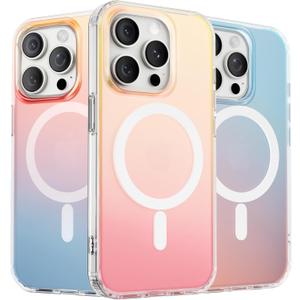 ORNARTO for iPhone 15 Pro Case, Compatible with MagSafe, Holographic Iridescent Cover, Magnetic Shockproof Protective Rainbow Phone Case for iPhone 15 Pro 6.1"-Sunset