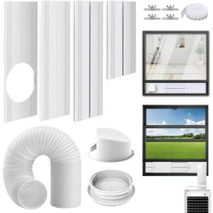 Yipoch Portable AC Window Vent Kit inclue 2M Exhaust Hose 5.9" & Waterproof Rain Cover & 4-in-1 Coupler Filter,Portable Air Conditioner Window Seal Kit with 4 Adjustable PVC Plates (17"Up to 59")