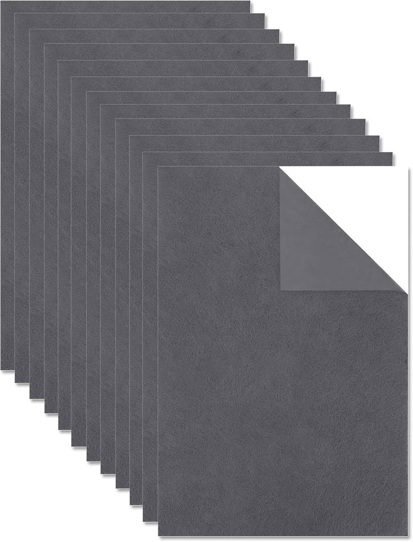 Self Adhesive Felt Sheets 12 Pcs Grey Felt Fabric Sheets for Crafts Sticky Felt Sheet with Self Adhesive Backing Soft Felts Paper for Jewelry Box Drawer Liner Art DIY Home Making Supplies 8 x 12 Inch