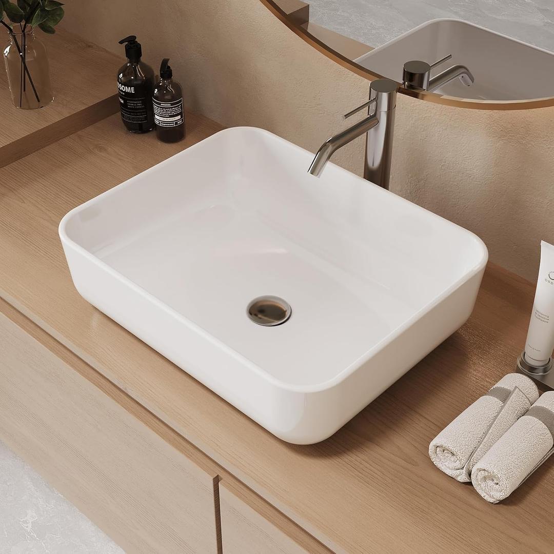 19.7"X15.7" Vessel Sink Rectangular Above Counter White Porcelain Ceramic Modern Bathroom Vanity Sink Rectangle Art Basin