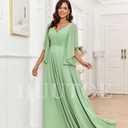 Women's Chiffon Mother of The Bride Dresses for Wedding V Neck Bridesmaid Dress with Sleeves Formal Evening Party Gown (Black)