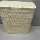 Coeusy 3 Gallon Paper Rope Bathroom Trash Can,Small Wicker Trash Cans with Lid and Liner,Woven Rattan Narrow Waste Basket for Bedroom,Office,White