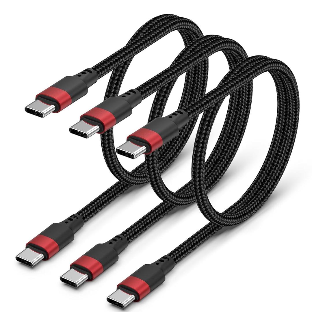 2ft Type C Cable, USB C Cable 2 Feet 3-Pack Braided, Short Type C to C Fast Charging Cord for iPhone 17 Air/16 Pro/15 Plus, Galaxy S24/Z Flip 6, Pixel 8