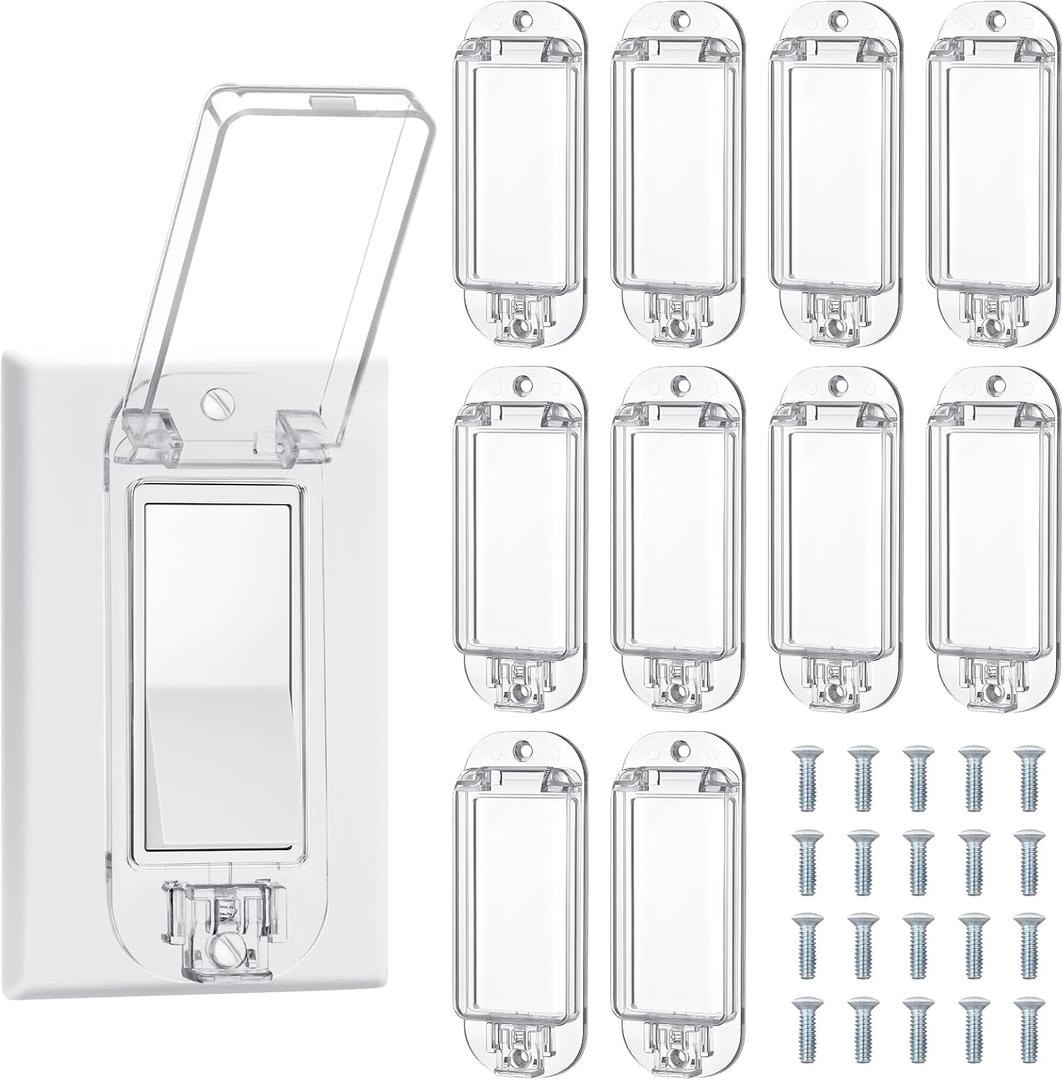 Tellegloww 10 Pack Light Switch Guard Cover Baby Child Proof Wall Light Switch Cover Guard for Rocker Protects Your Lights or Circuits from Being Accidentally Turned on or off (Clear)