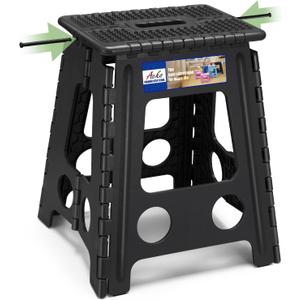 ACKO Folding Step Stool Foldable 16 Inch Stools for Adults and Kids, Plastic Stools Tall 400 lbs Capacity, Collapsible Stool for Kitchen Stepping Foot Stool with Handle, Dot Black,1 PC