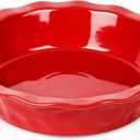 vicrays Ceramic Pie Pan for Baking - 9 inch Pie Plate, Round, Fluted and Deep Pie Dish for Tart, Pizza, Apple Pie, Quiche, Pot Pies, Cake - Reactive Glaze (Red)
