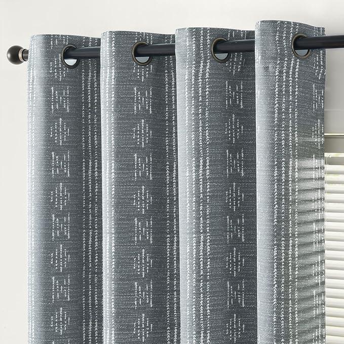 jinchan 95% Blackout Boho Curtains 63 Inch Length for Bedroom White on Blue Geometric Printed Grommet Top Room Darkening Thermal Insulated Window Drapes 2 Panels jinchan 95% Blackout Boho Curtains 63 Inch Length for Bedroom White on Blue Geometric Printed Grommet Top Room Darkening Thermal Insulated Window Drapes 2 Panels