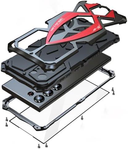 Lunivop for Samsung Galaxy S25 Ultra Case 6.9 '' Metal Hard Phone Case Cover Case para Screw with Camera Protection Heavy Duty metalicas Military Grade Black Red