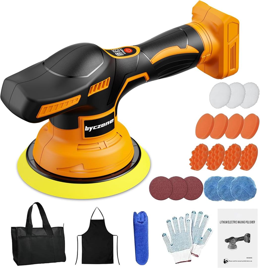 Cordless Buffer Polisher Kit For DEWALT 20V LI-ION Battery.6-Inch Orbital Buffer Polisher with 8 Variable Speed with 25pcs Polishing Accessories, for Car Polishing/Waxing (Tool Only)
